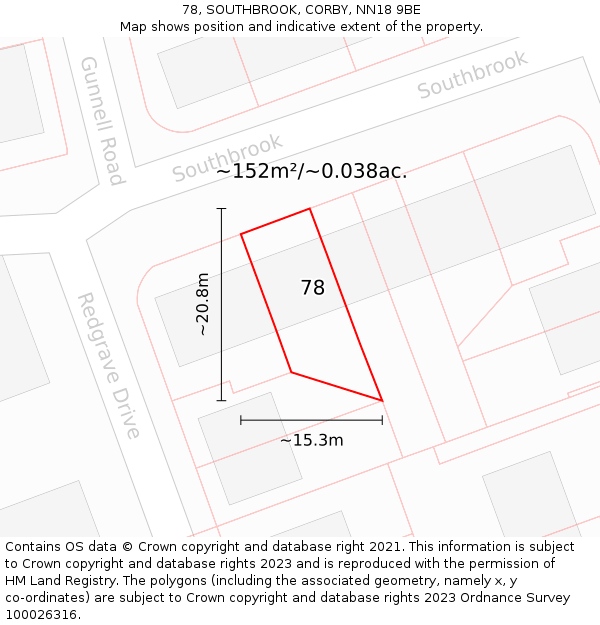 78, SOUTHBROOK, CORBY, NN18 9BE: Plot and title map