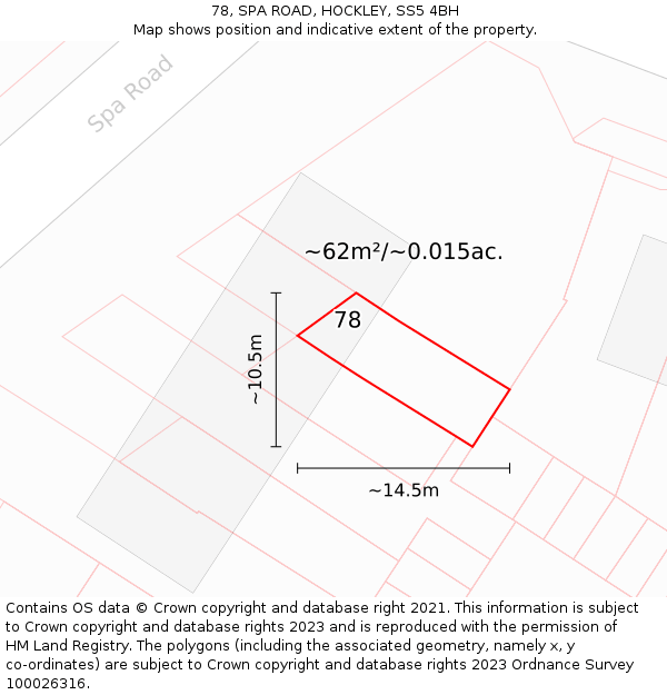 78, SPA ROAD, HOCKLEY, SS5 4BH: Plot and title map