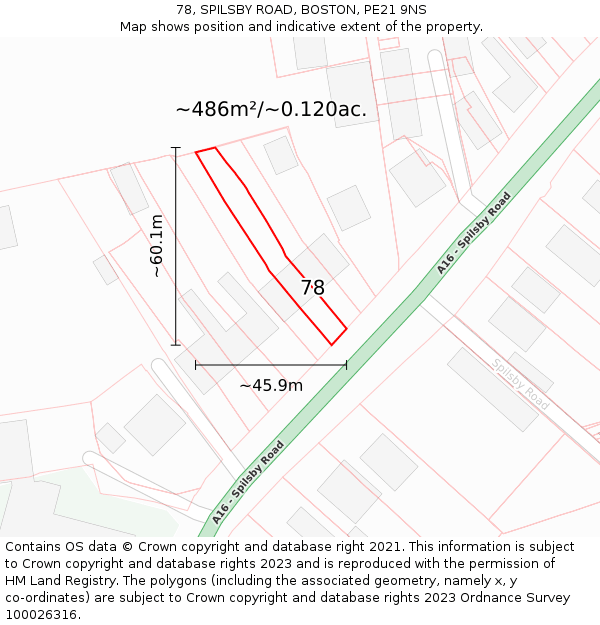 78, SPILSBY ROAD, BOSTON, PE21 9NS: Plot and title map