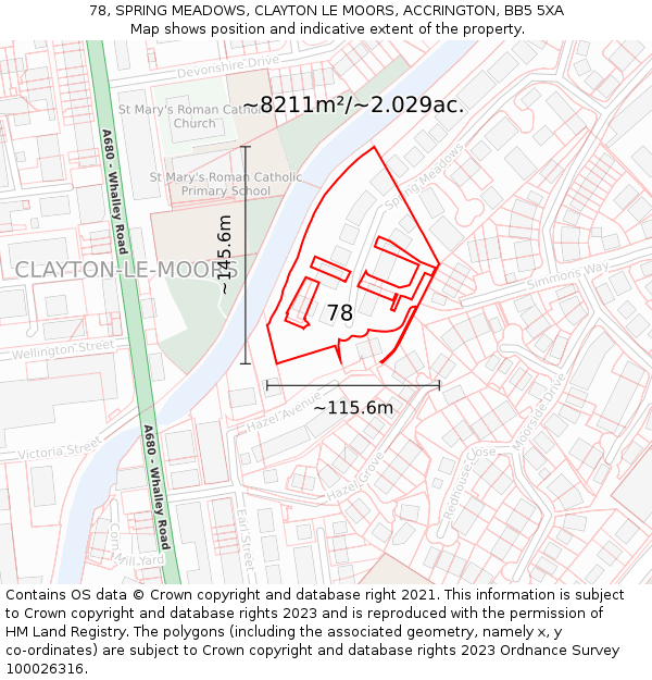 78, SPRING MEADOWS, CLAYTON LE MOORS, ACCRINGTON, BB5 5XA: Plot and title map
