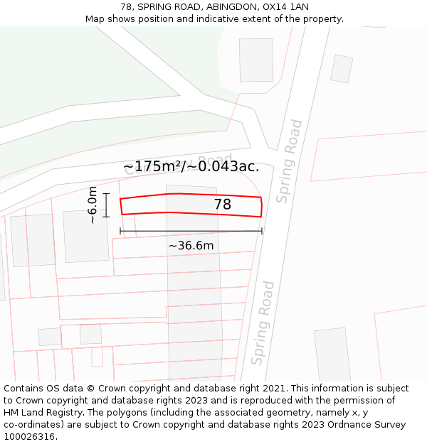 78, SPRING ROAD, ABINGDON, OX14 1AN: Plot and title map