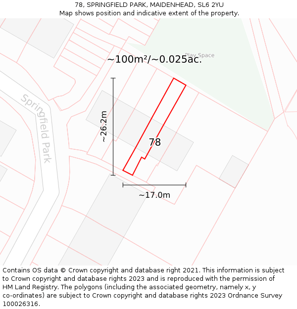 78, SPRINGFIELD PARK, MAIDENHEAD, SL6 2YU: Plot and title map