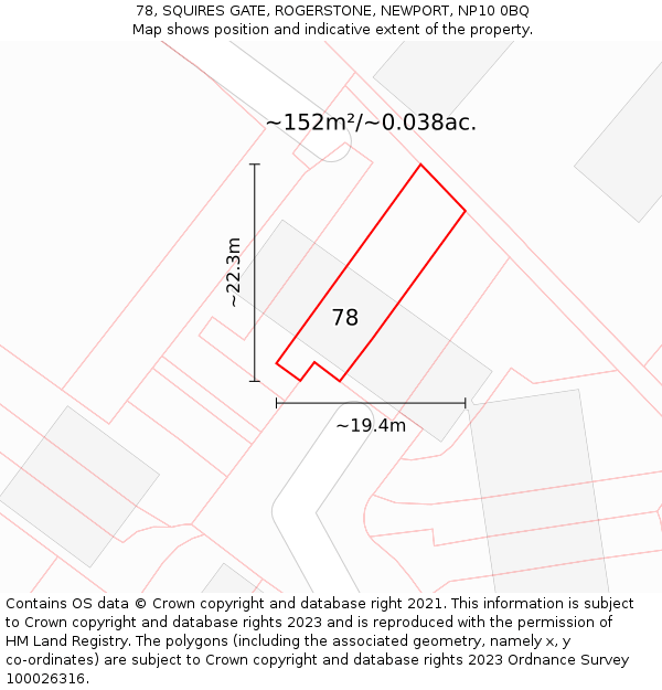 78, SQUIRES GATE, ROGERSTONE, NEWPORT, NP10 0BQ: Plot and title map