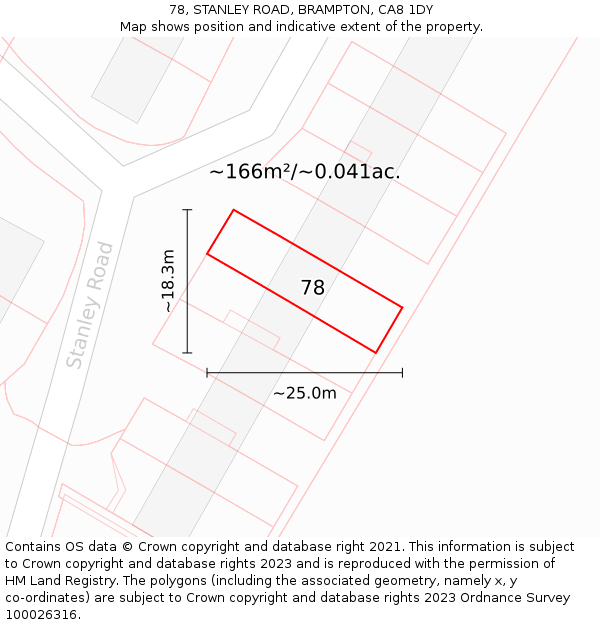 78, STANLEY ROAD, BRAMPTON, CA8 1DY: Plot and title map