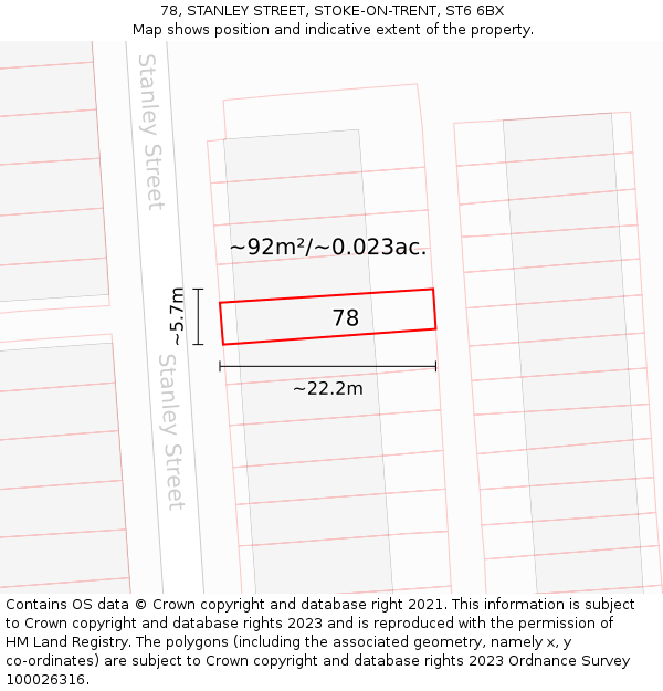78, STANLEY STREET, STOKE-ON-TRENT, ST6 6BX: Plot and title map