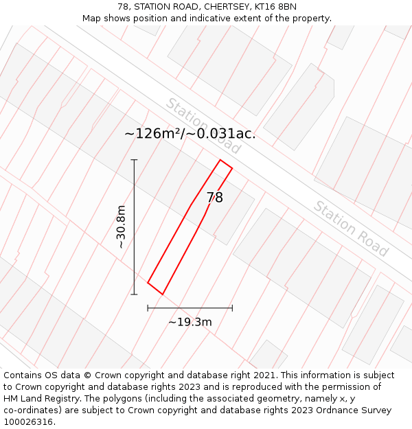 78, STATION ROAD, CHERTSEY, KT16 8BN: Plot and title map