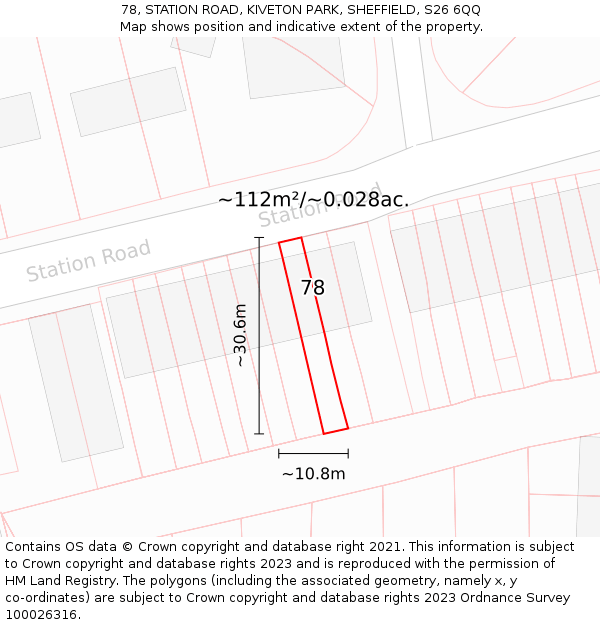 78, STATION ROAD, KIVETON PARK, SHEFFIELD, S26 6QQ: Plot and title map
