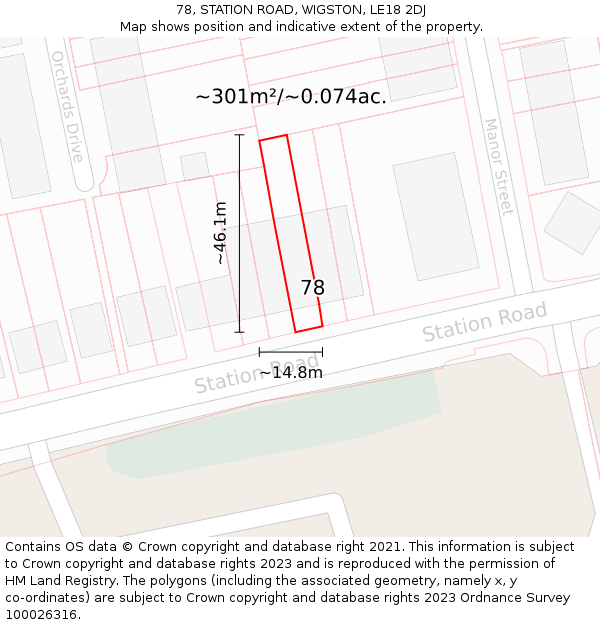 78, STATION ROAD, WIGSTON, LE18 2DJ: Plot and title map
