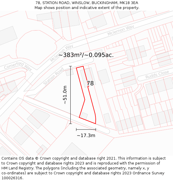 78, STATION ROAD, WINSLOW, BUCKINGHAM, MK18 3EA: Plot and title map
