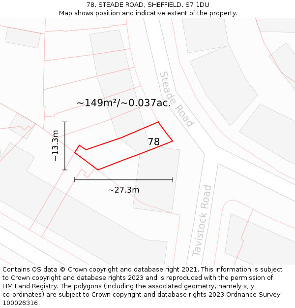 78, STEADE ROAD, SHEFFIELD, S7 1DU: Plot and title map