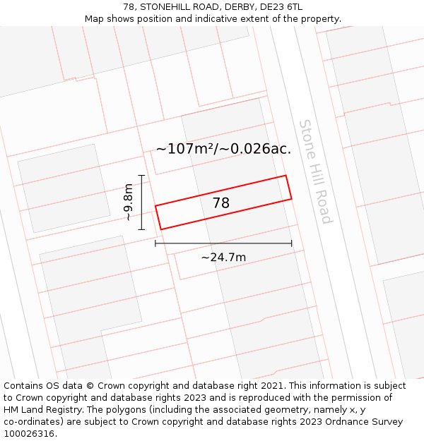 78, STONEHILL ROAD, DERBY, DE23 6TL: Plot and title map