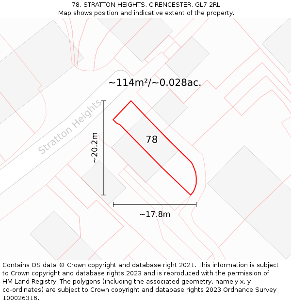78, STRATTON HEIGHTS, CIRENCESTER, GL7 2RL: Plot and title map