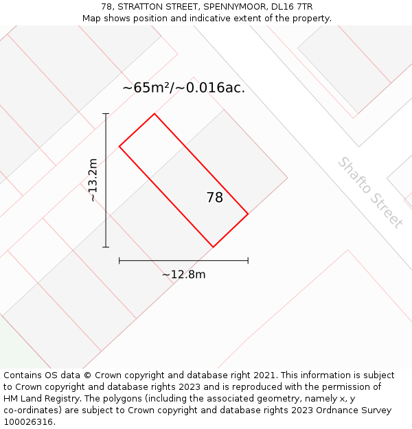 78, STRATTON STREET, SPENNYMOOR, DL16 7TR: Plot and title map
