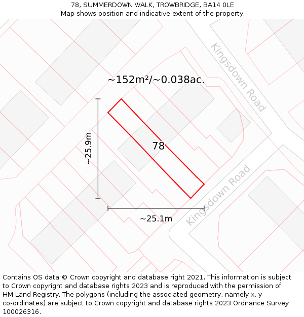 78, SUMMERDOWN WALK, TROWBRIDGE, BA14 0LE: Plot and title map
