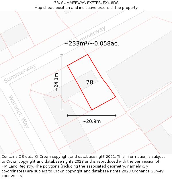 78, SUMMERWAY, EXETER, EX4 8DS: Plot and title map
