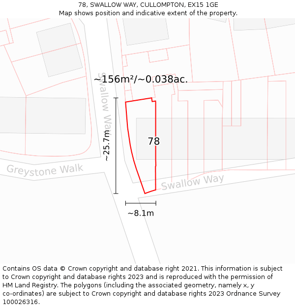 78, SWALLOW WAY, CULLOMPTON, EX15 1GE: Plot and title map