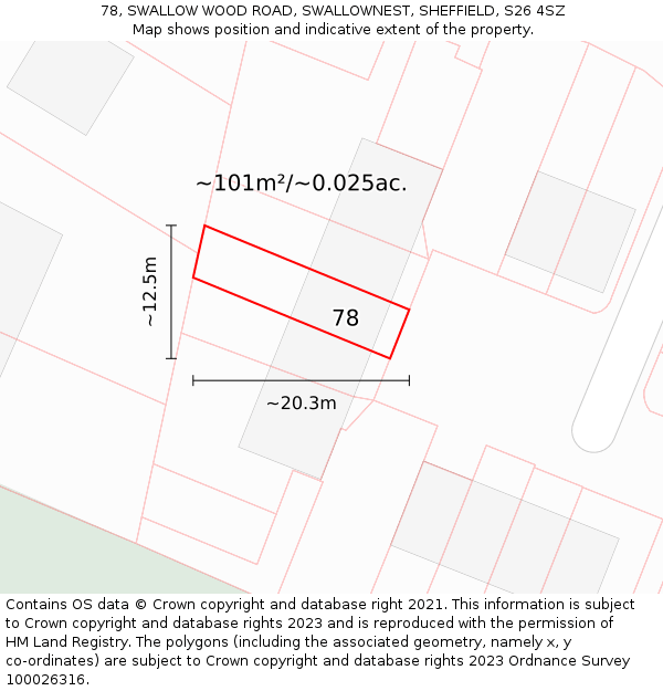 78, SWALLOW WOOD ROAD, SWALLOWNEST, SHEFFIELD, S26 4SZ: Plot and title map
