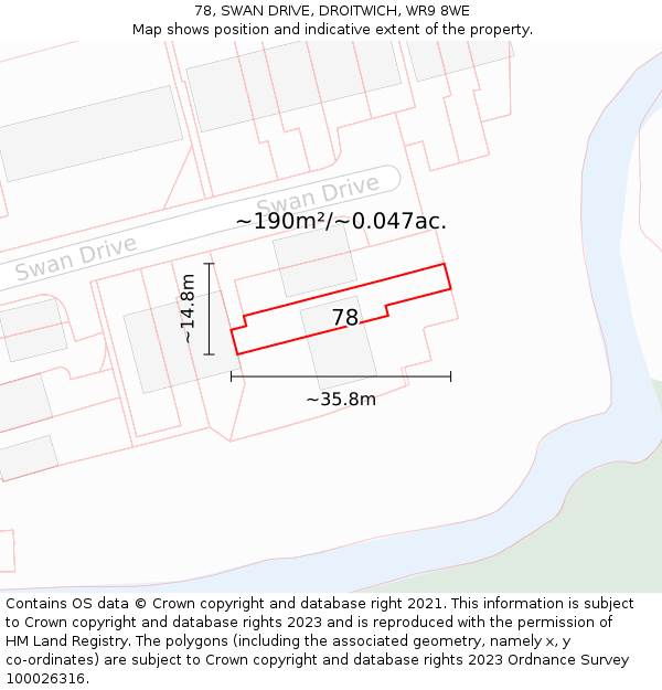 78, SWAN DRIVE, DROITWICH, WR9 8WE: Plot and title map