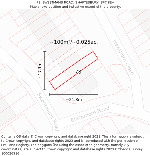 78, SWEETMANS ROAD, SHAFTESBURY, SP7 8EH: Plot and title map