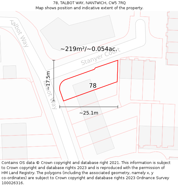 78, TALBOT WAY, NANTWICH, CW5 7RQ: Plot and title map