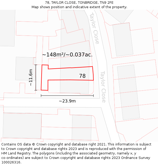 78, TAYLOR CLOSE, TONBRIDGE, TN9 2FE: Plot and title map