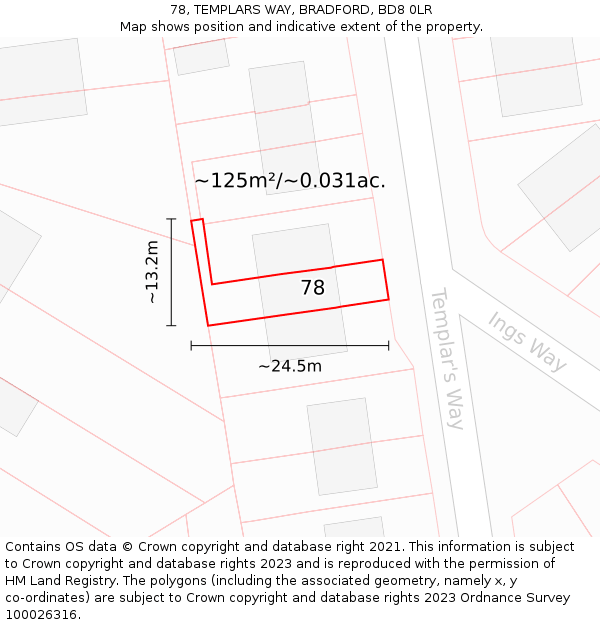 78, TEMPLARS WAY, BRADFORD, BD8 0LR: Plot and title map