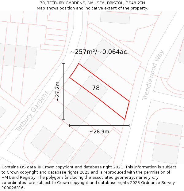 78, TETBURY GARDENS, NAILSEA, BRISTOL, BS48 2TN: Plot and title map