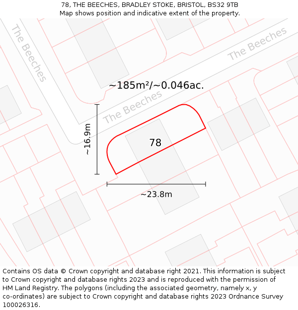 78, THE BEECHES, BRADLEY STOKE, BRISTOL, BS32 9TB: Plot and title map
