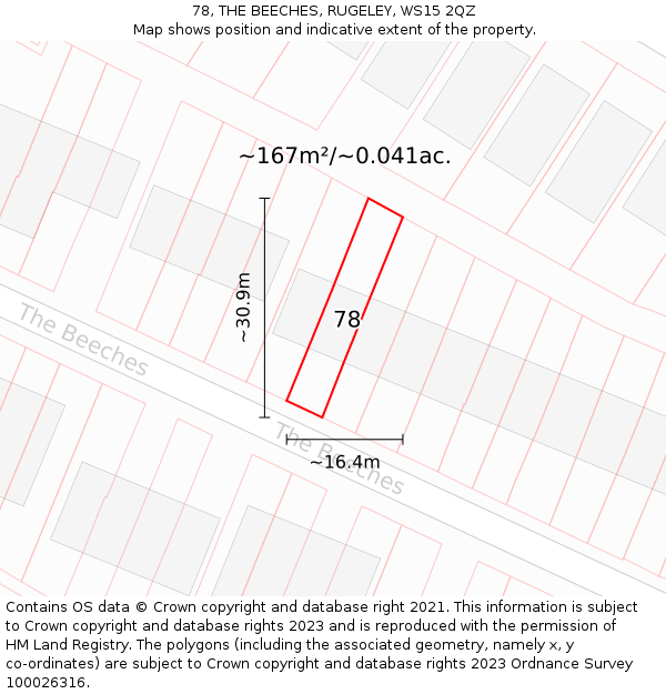 78, THE BEECHES, RUGELEY, WS15 2QZ: Plot and title map