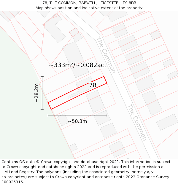 78, THE COMMON, BARWELL, LEICESTER, LE9 8BR: Plot and title map