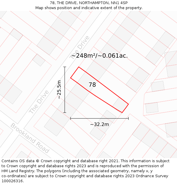 78, THE DRIVE, NORTHAMPTON, NN1 4SP: Plot and title map