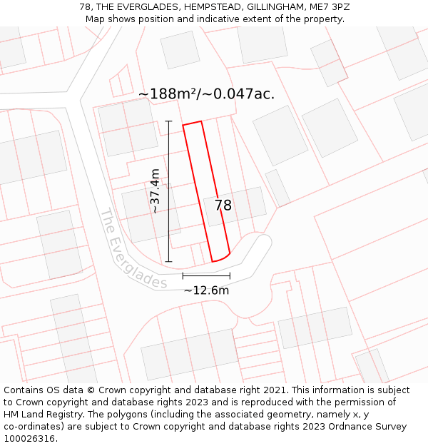 78, THE EVERGLADES, HEMPSTEAD, GILLINGHAM, ME7 3PZ: Plot and title map