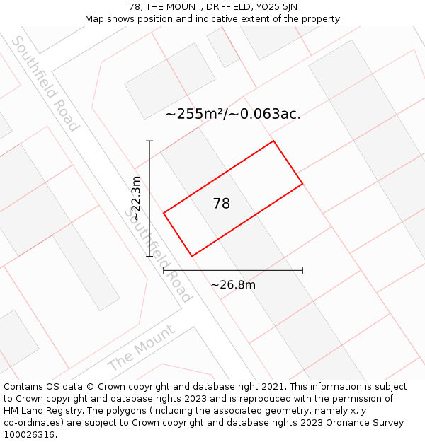 78, THE MOUNT, DRIFFIELD, YO25 5JN: Plot and title map