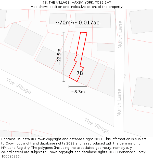 78, THE VILLAGE, HAXBY, YORK, YO32 2HY: Plot and title map