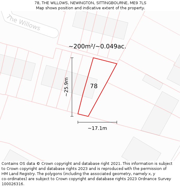 78, THE WILLOWS, NEWINGTON, SITTINGBOURNE, ME9 7LS: Plot and title map