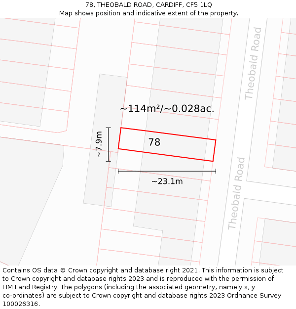 78, THEOBALD ROAD, CARDIFF, CF5 1LQ: Plot and title map