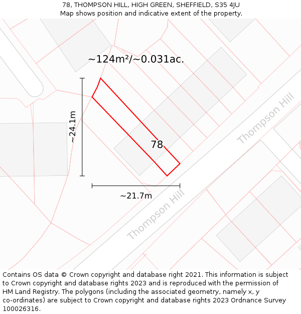 78, THOMPSON HILL, HIGH GREEN, SHEFFIELD, S35 4JU: Plot and title map