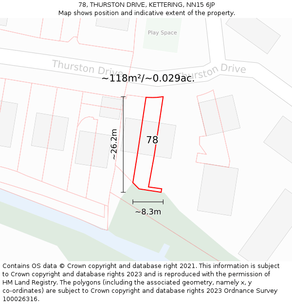 78, THURSTON DRIVE, KETTERING, NN15 6JP: Plot and title map