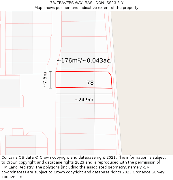 78, TRAVERS WAY, BASILDON, SS13 3LY: Plot and title map