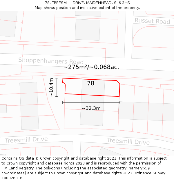 78, TREESMILL DRIVE, MAIDENHEAD, SL6 3HS: Plot and title map