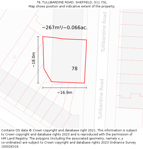 78, TULLIBARDINE ROAD, SHEFFIELD, S11 7GL: Plot and title map