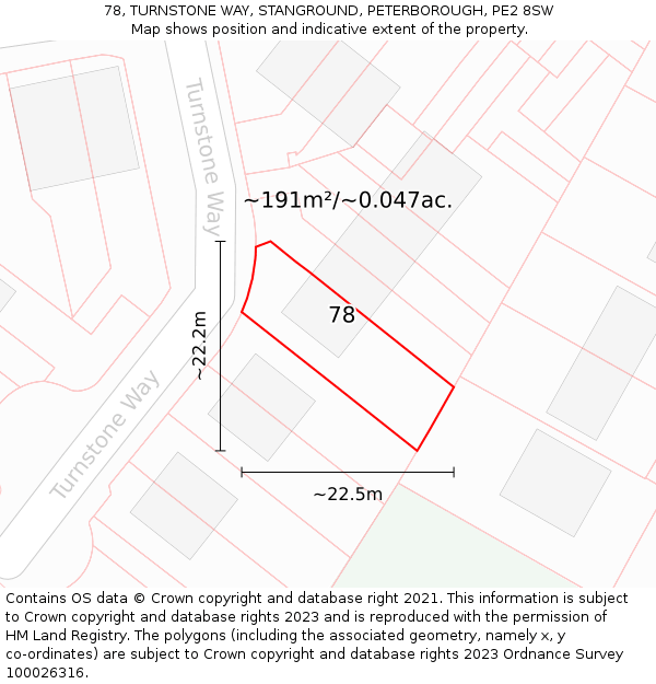 78, TURNSTONE WAY, STANGROUND, PETERBOROUGH, PE2 8SW: Plot and title map