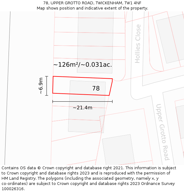 78, UPPER GROTTO ROAD, TWICKENHAM, TW1 4NF: Plot and title map