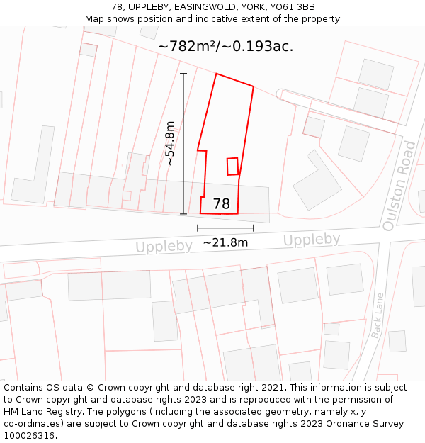 78, UPPLEBY, EASINGWOLD, YORK, YO61 3BB: Plot and title map