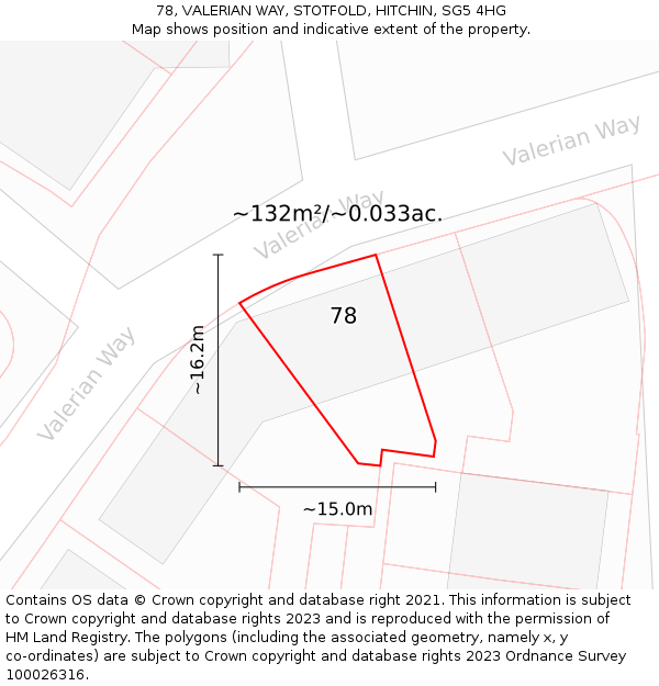 78, VALERIAN WAY, STOTFOLD, HITCHIN, SG5 4HG: Plot and title map