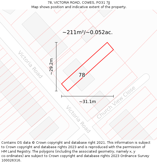 78, VICTORIA ROAD, COWES, PO31 7JJ: Plot and title map