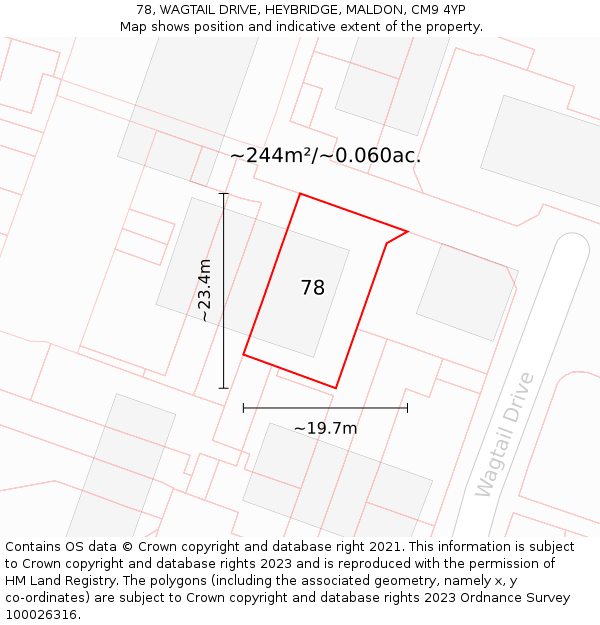 78, WAGTAIL DRIVE, HEYBRIDGE, MALDON, CM9 4YP: Plot and title map