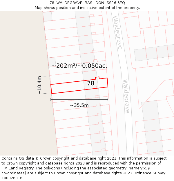 78, WALDEGRAVE, BASILDON, SS16 5EQ: Plot and title map