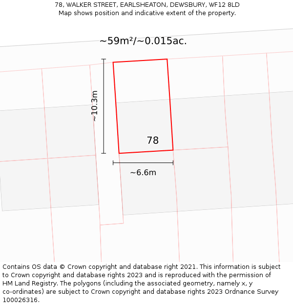 78, WALKER STREET, EARLSHEATON, DEWSBURY, WF12 8LD: Plot and title map