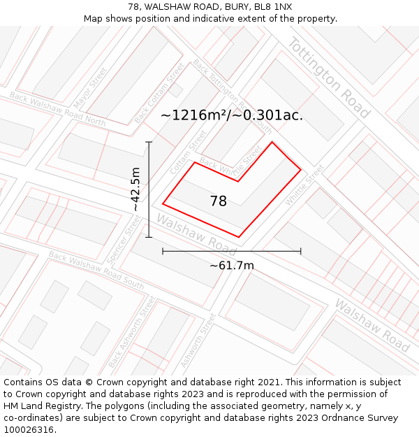 78, WALSHAW ROAD, BURY, BL8 1NX: Plot and title map